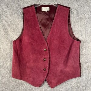 Vtg Arizona Suede Leather Vest Womens L Boho Western Cottagecore Country Red‎